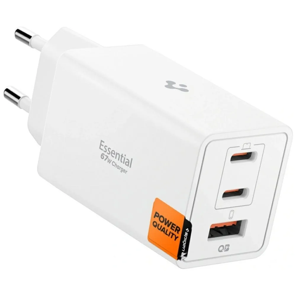 Ładowarka sieciowa Spigen EE673EU Essential 2x USB-C USB-A 67W Biały
