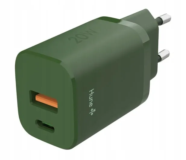 Ładowarka sieciowa Hune Eco USB-A USB-C 20W Zielony + Kabel USB-C 1,2m
