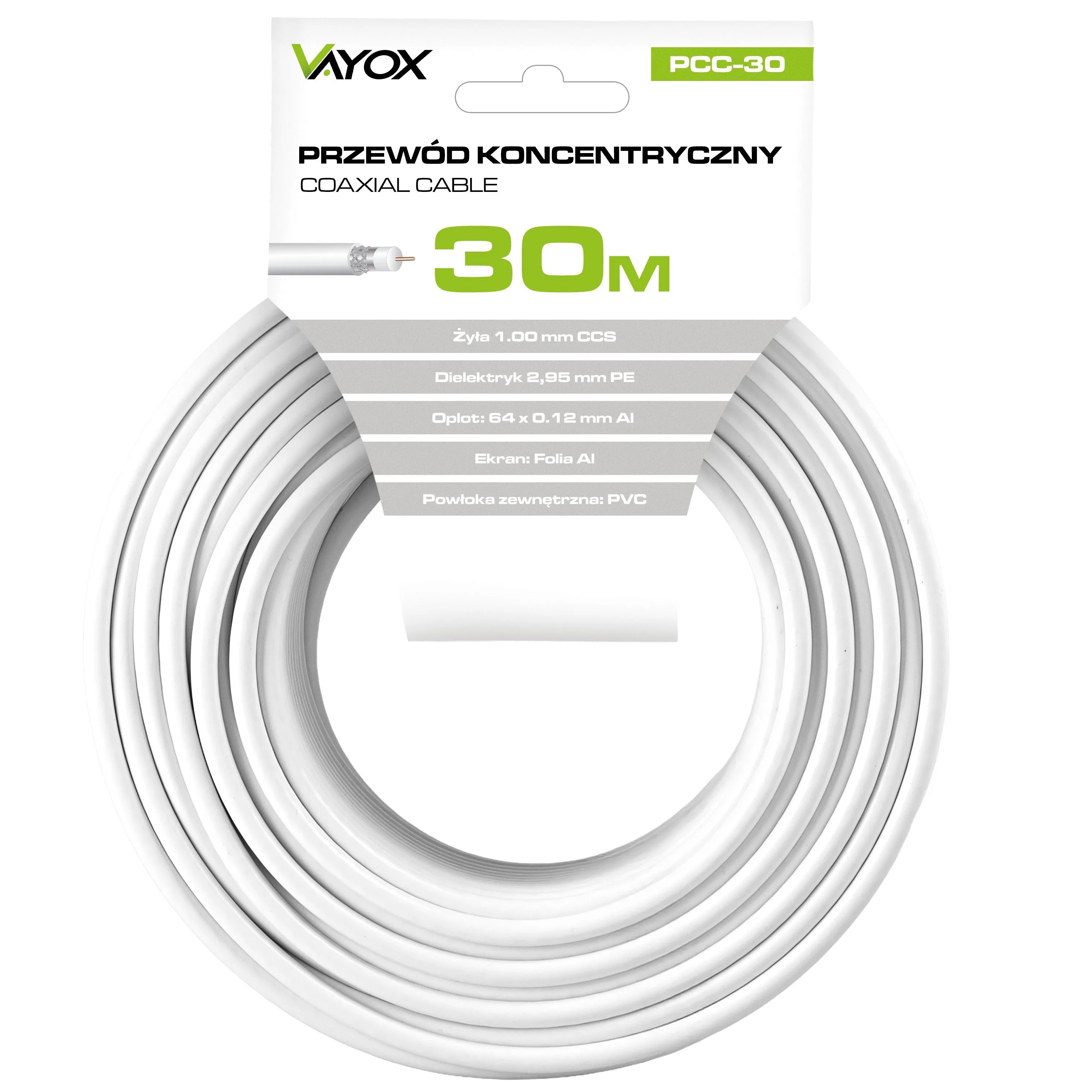 Kabel koncentryczny Vayox PCC-30 30m Biały