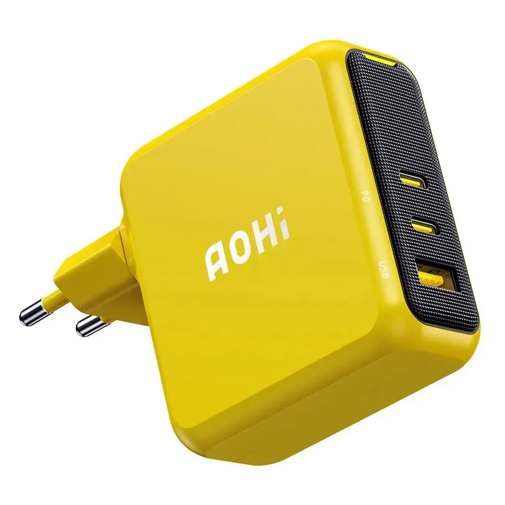 Ładowarka sieciowa AOHI Magcube PD 3.1 GaN USB-A 2x USB-C 140W Żółty
