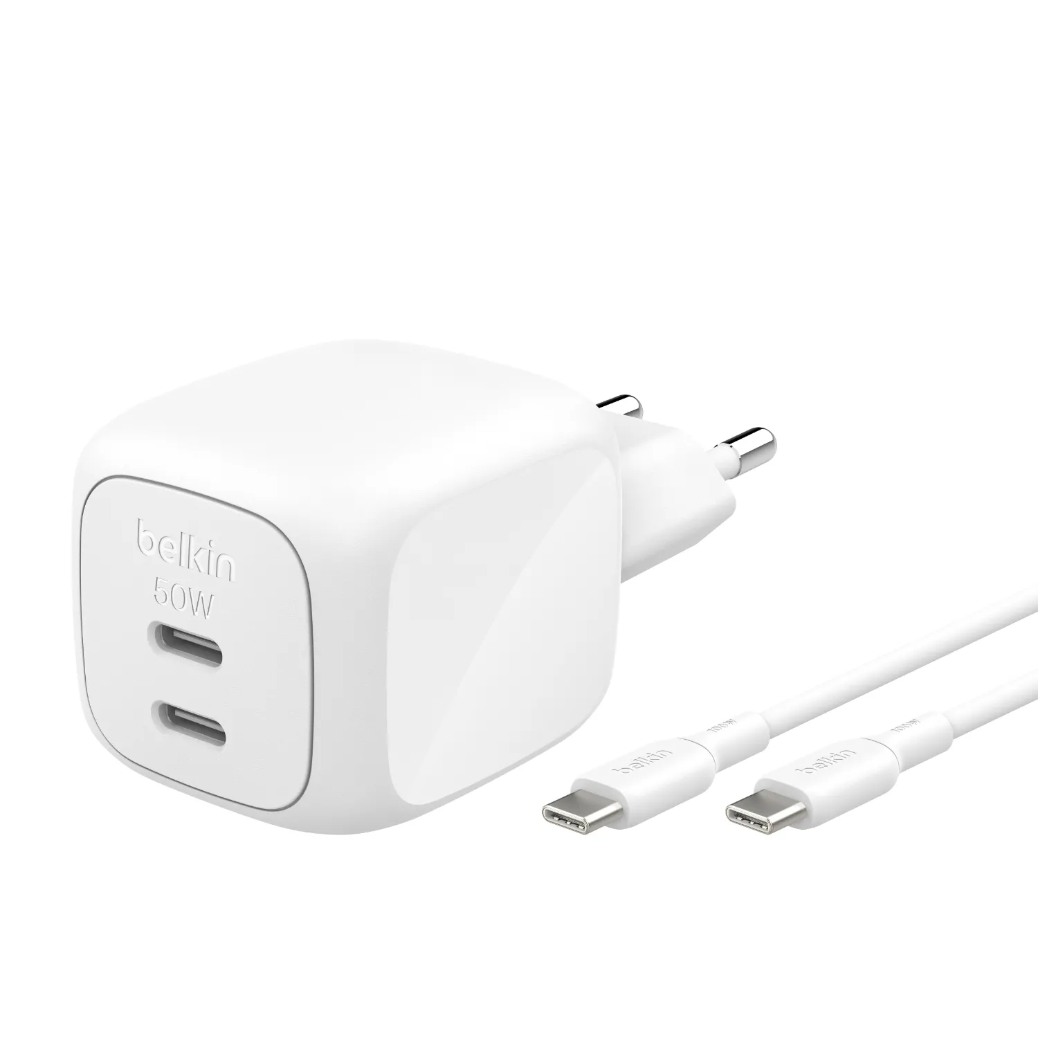 Ładowarka sieciowa Belkin WCH019KQ1MWH-B6 BoostCharge Pro 2x USB-C 50W Biały + kabel USB-C 1m