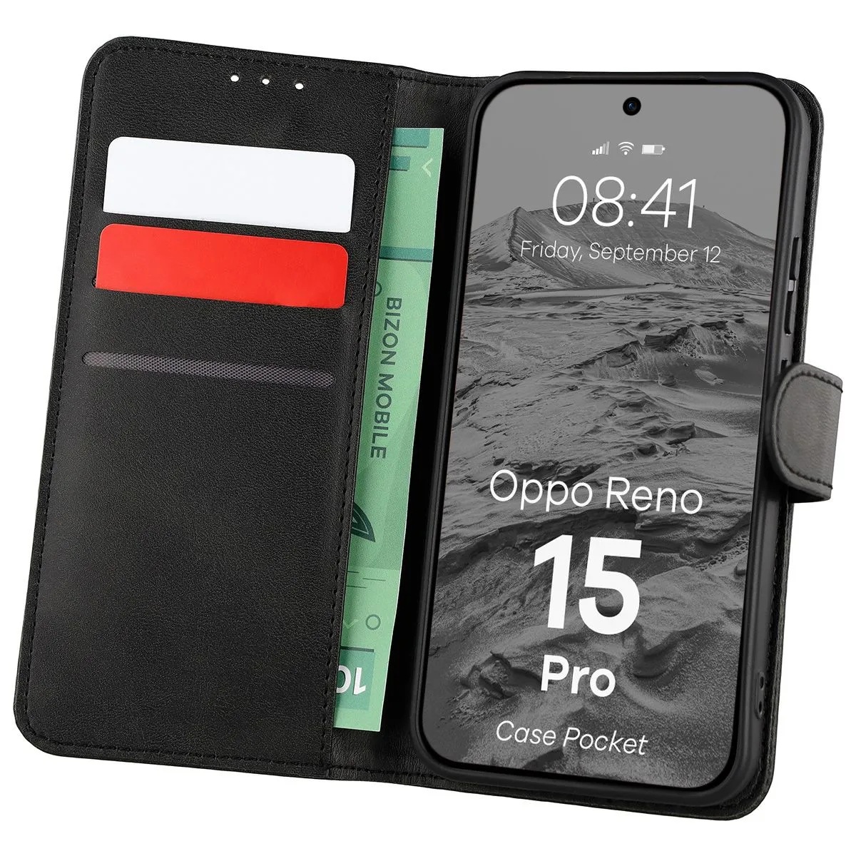 Etui Bizon Case Pocket do Oppo Reno 15 Pro Czarny