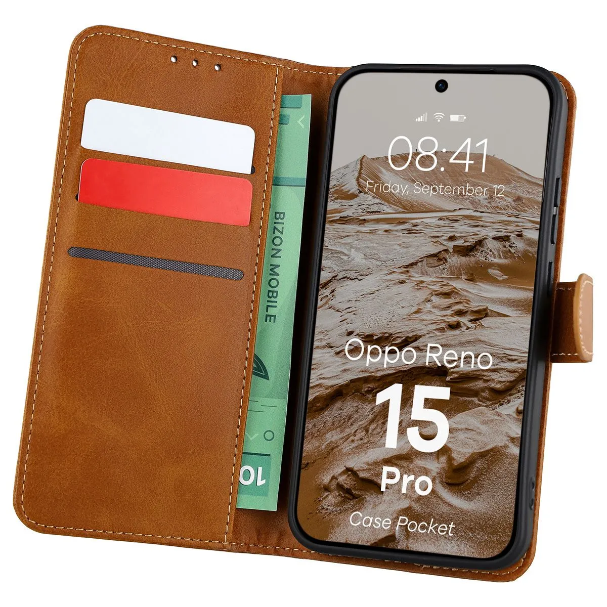 Etui Bizon Case Pocket do Oppo Reno 15 Pro Brązowy