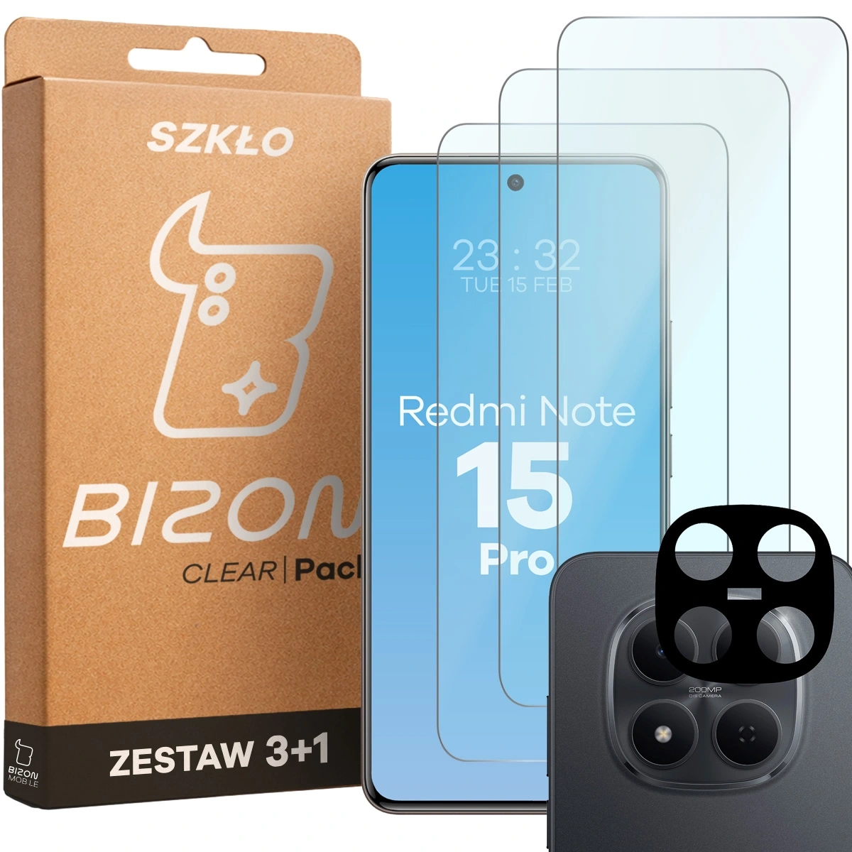 Zestaw ochronny Bizon Szkło + szybka na aparat Glass Clear Pack do Xiaomi Redmi Note 15 Pro 5G 3 sztuki