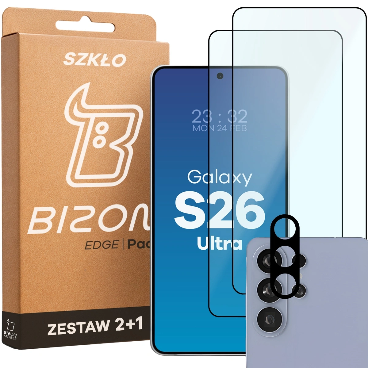 Zestaw ochronny Bizon Szkło + szybka na aparat Glass Edge Pack do Galaxy S26 Ultra 2 sztuki