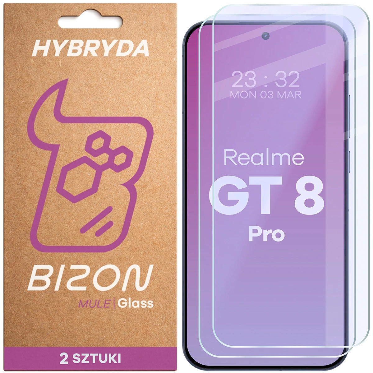 Szkło hybrydowe Bizon elastyczne Glass Mule Duo do Realme GT 8 Pro 2 sztuki