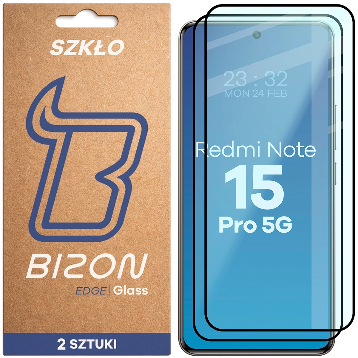 Szkło hartowane Bizon z ramką Glass Edge Duo do Xiaomi Redmi Note 15 Pro 5G 2 sztuki