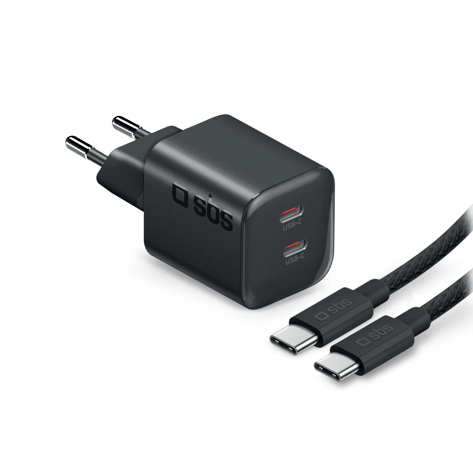 Ładowarka sieciowa SBS 41209 GaN PD 2x USB-C 100W Czarny + Kabel 2m USB-C