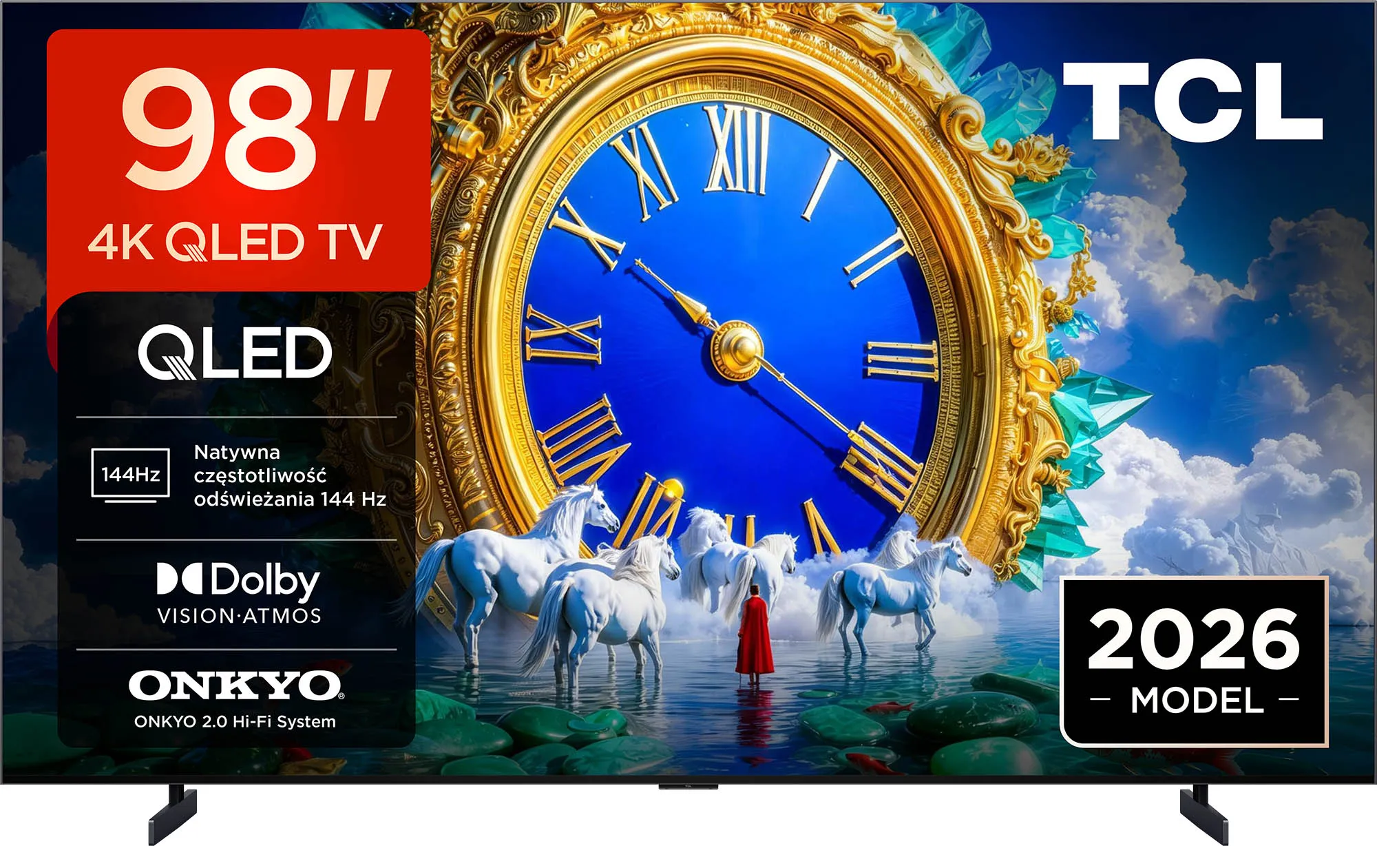 TCL 98A400 98" QLED 4K 144Hz Google TV Funkcje AI Dolby Vision Dolby Atmos DTS-X HDMI 2.1 DVB-T2