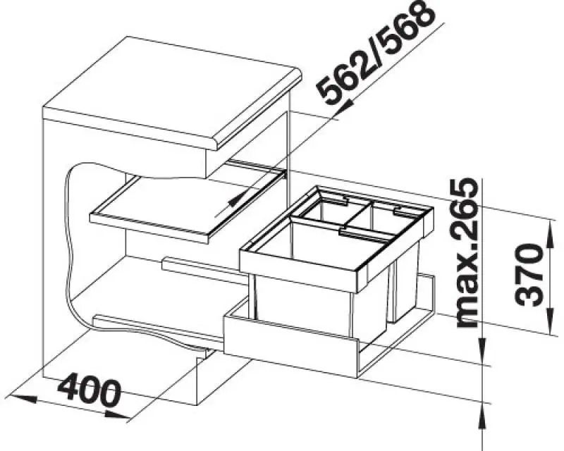 Sortownik odpadów Blanco FLEXON II XL 60/3 + pokrywa systemowa 521473 1x30l 2x8l