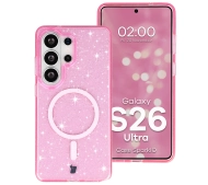 Bizon Case SparklO do Galaxy S26 Ultra Przezroczysto-Różowe Z Brokatem