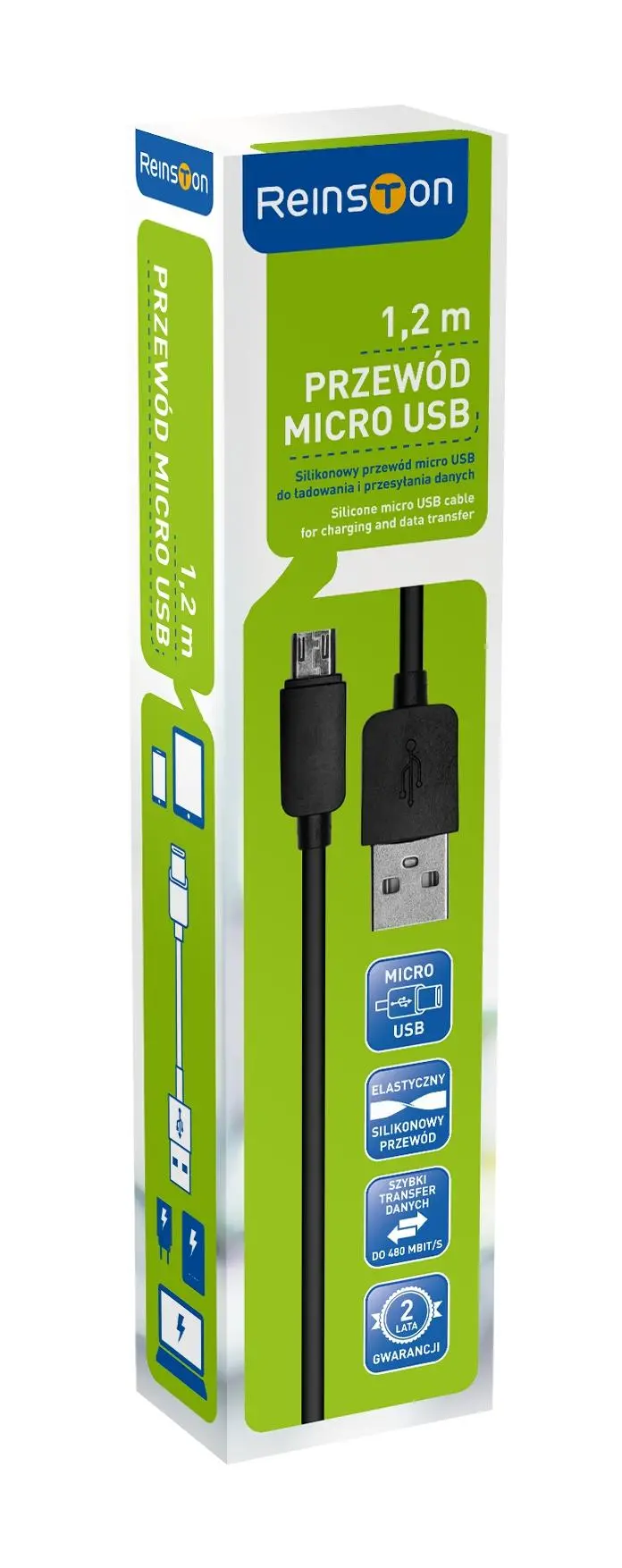 Kabel Reinston EKT09 silicon microUSB 1,2m Czarny