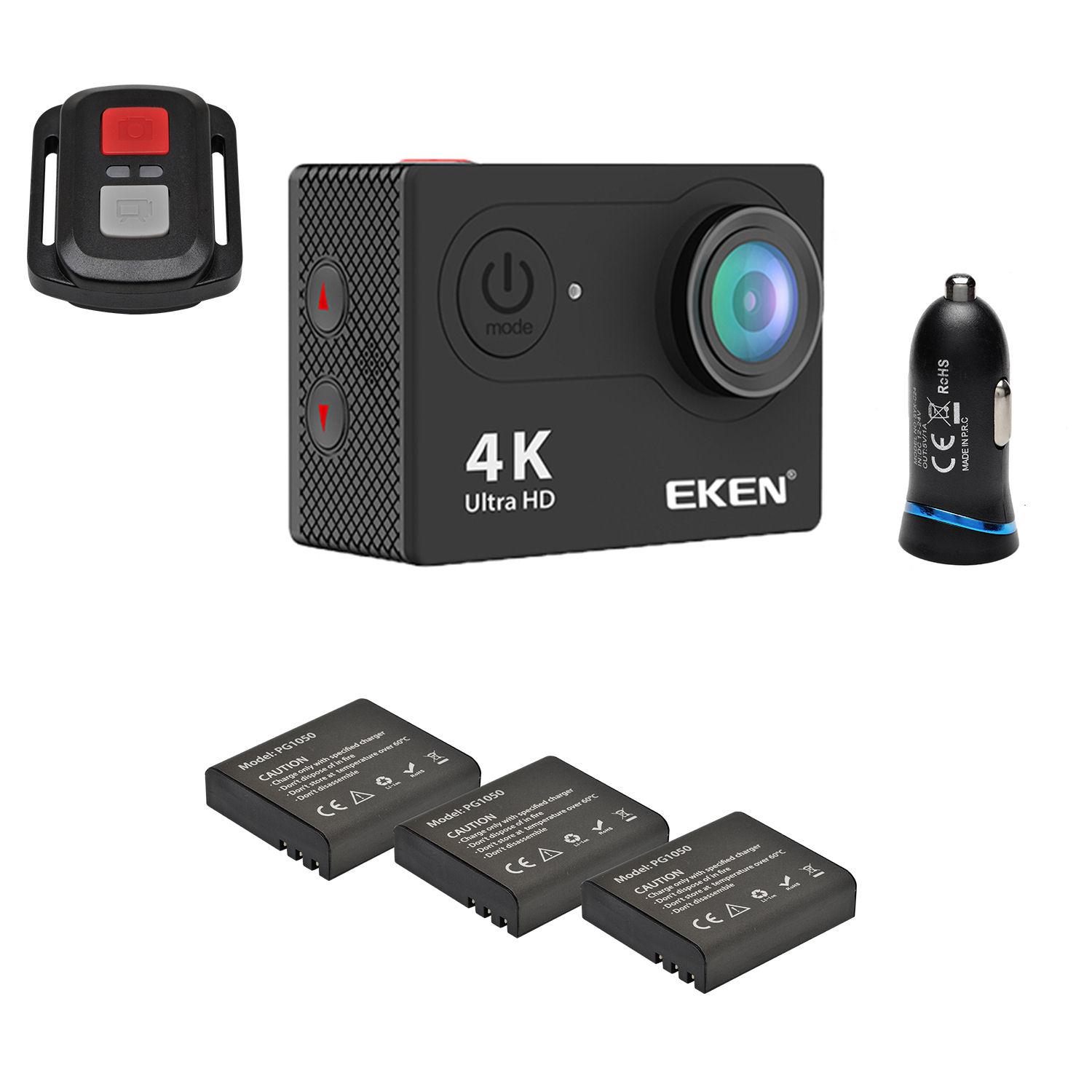 Eken H9R (czarny) zestaw 3 akumulatory + ładowarka samochodowa