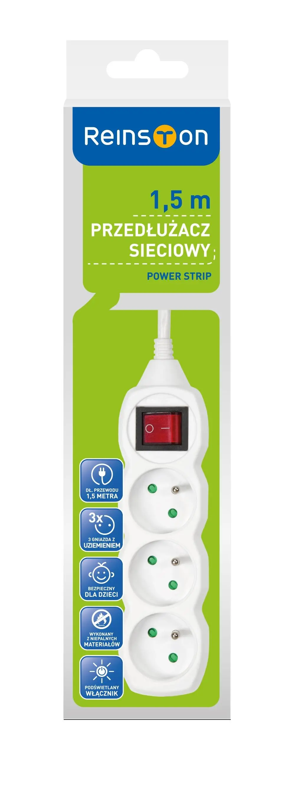 Przedłużacz Reinston EPR005 3 gniazda 1,5m Biały