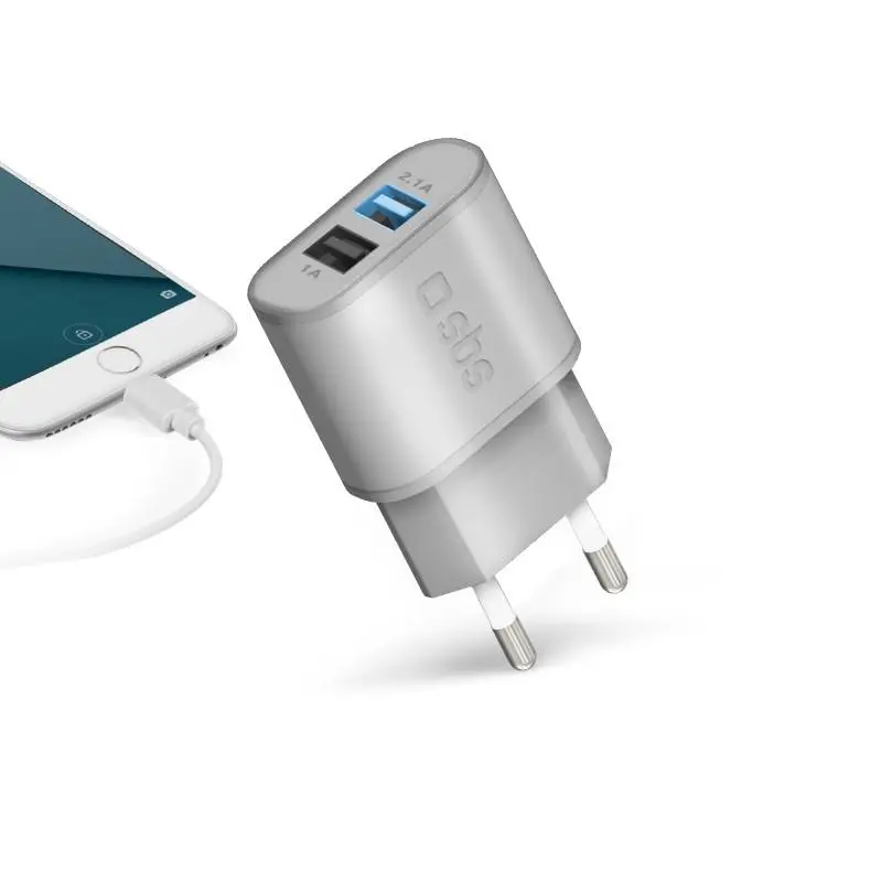 Ładowarka sieciowa SBS TETR2USB2ASFAST Ładowarka sieciowa 2xUSB Fast Srebrny