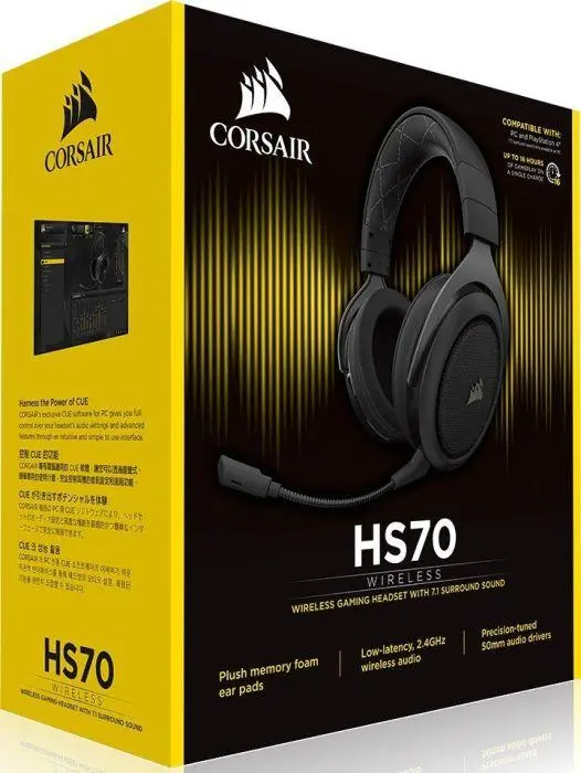 Słuchawki bezprzewodowe z mikrofonem Corsair HS70 Wireless Gaming Headset CA-9011175-EU Nauszne Czarny
