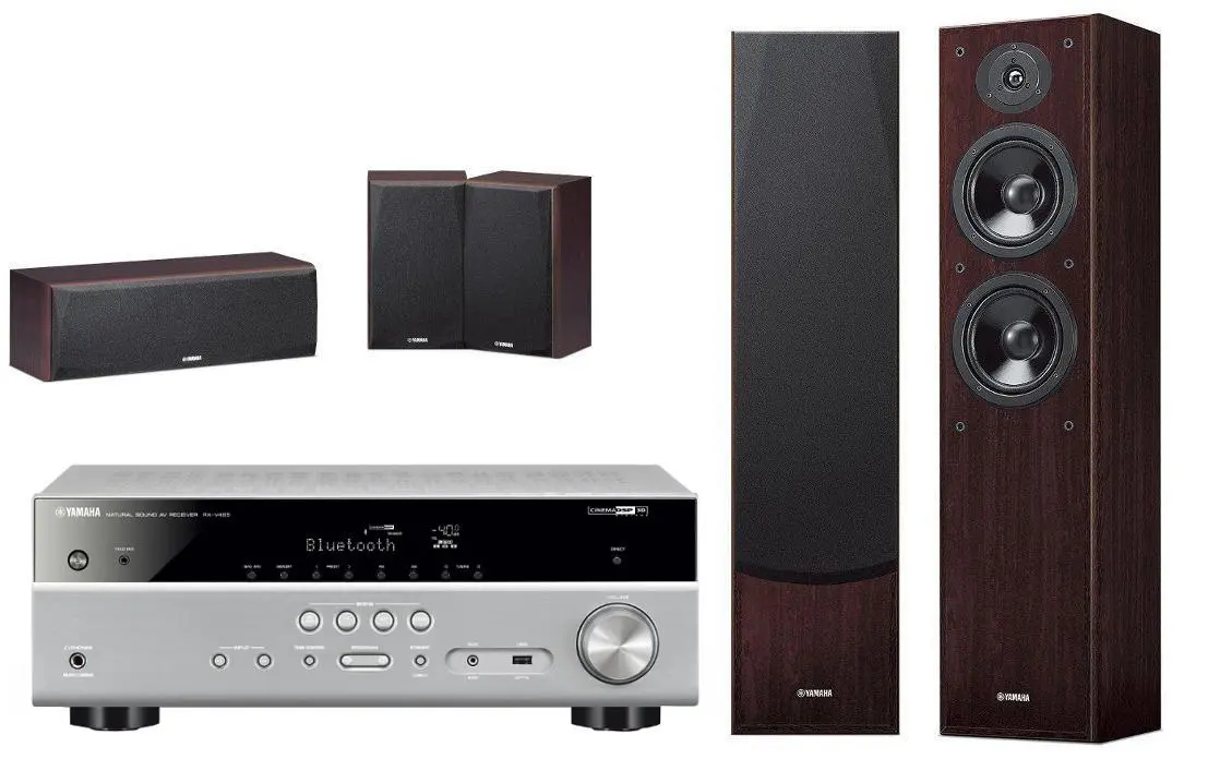 Zestaw kina Yamaha MusicCast RX-V485 Tytanowy, NS-F51/NS-P51 Orzech