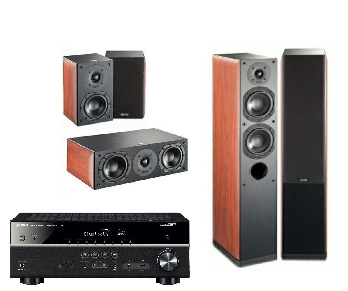 Zestaw kina Yamaha MusicCast RX-V485 (czarny), Indiana Line Nota 550 X/240 X/740 X (orzech)