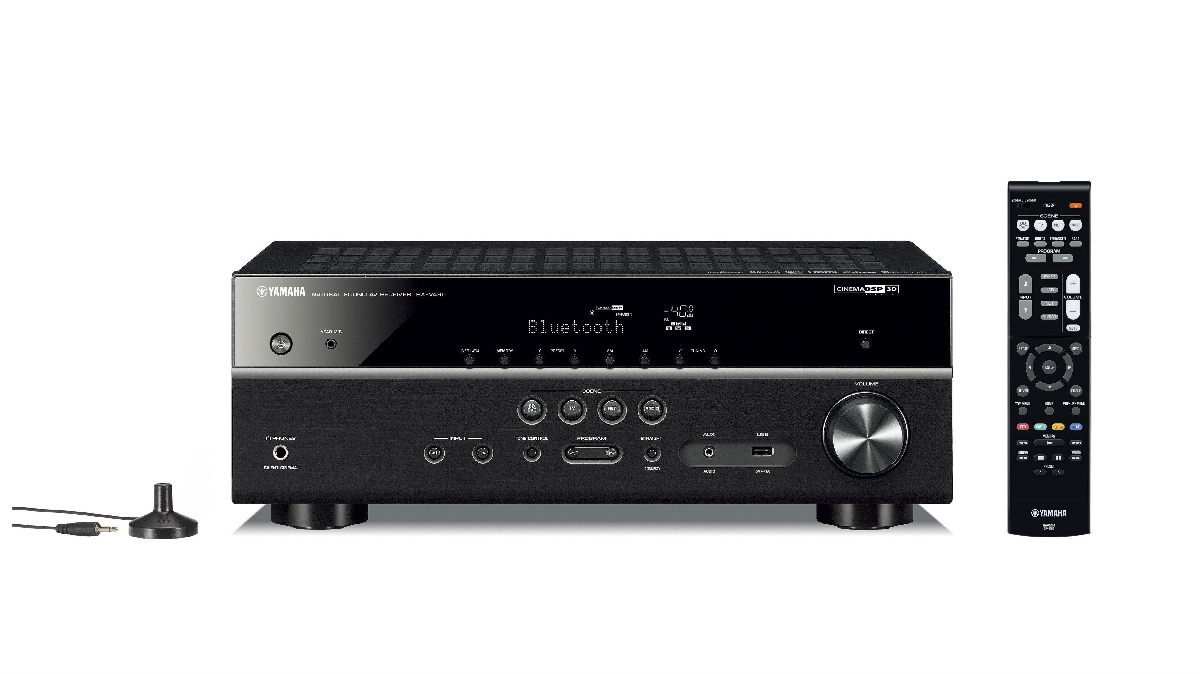 Zestaw kina Yamaha MusicCast RX-V485 (czarny), NS-F51/NS-P51 (orzech)