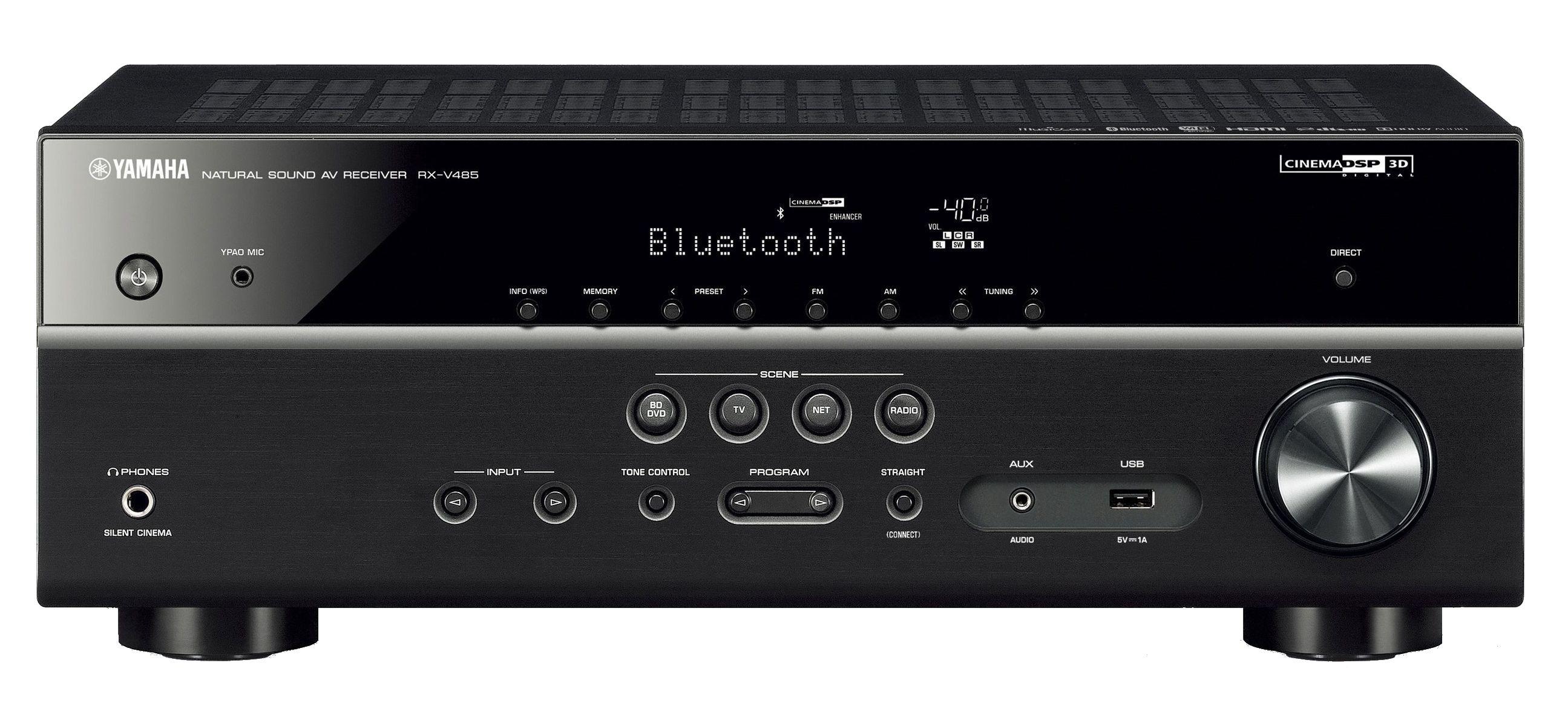 Zestaw kina Yamaha MusicCast RX-V485 (czarny), NS-F51/NS-P51 (orzech)