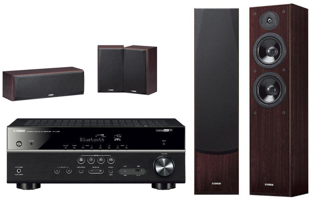 Zestaw kina Yamaha MusicCast RX-V485 (czarny), NS-F51/NS-P51 (orzech)