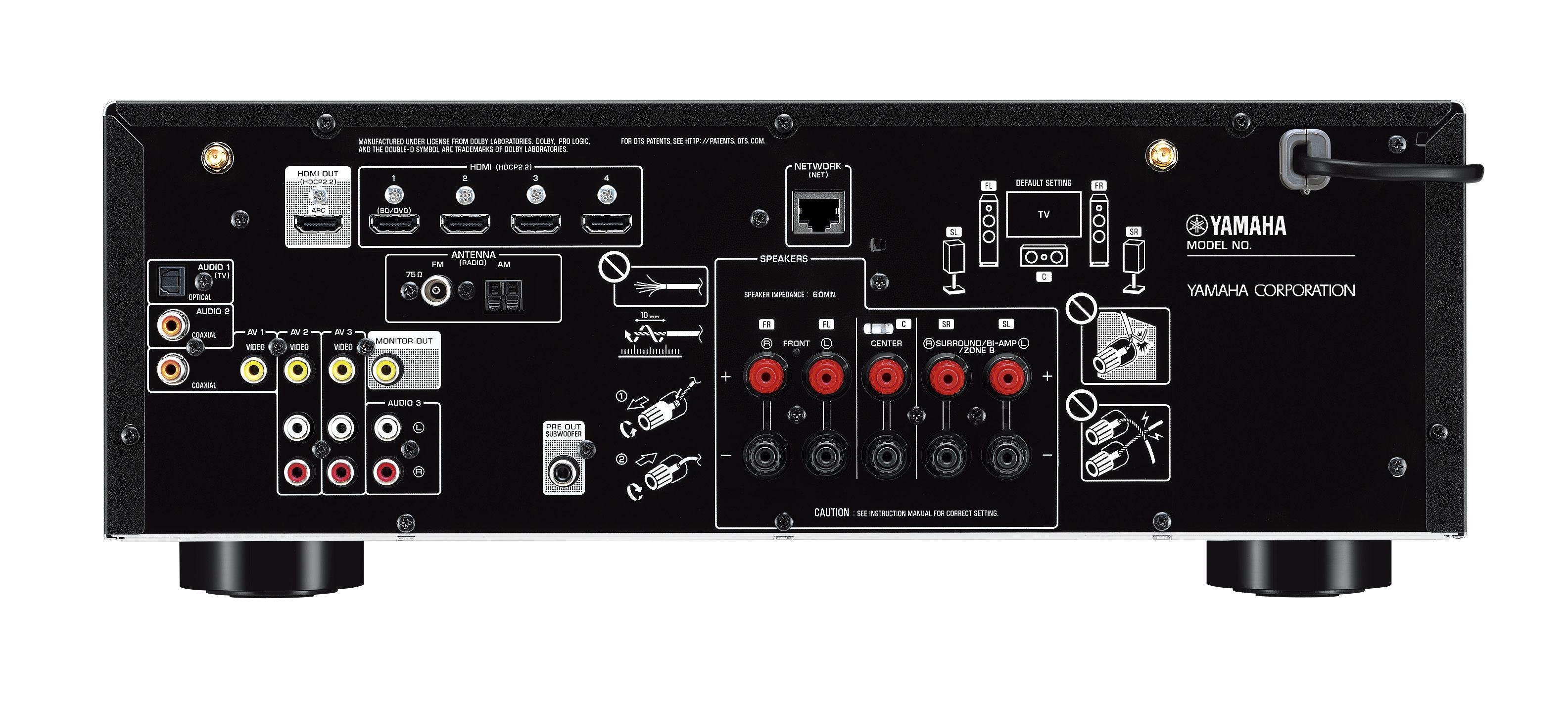 Zestaw kina Yamaha MusicCast RX-V485 (czarny), NS-F51/NS-P51 (orzech)