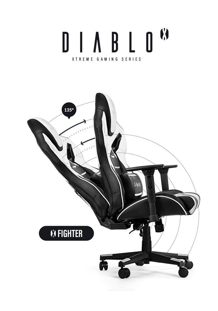 Fotel Diablo Chairs X-Fighter Normal Size - gamingowy - czarno-biały - skóra ECO - do 150kg