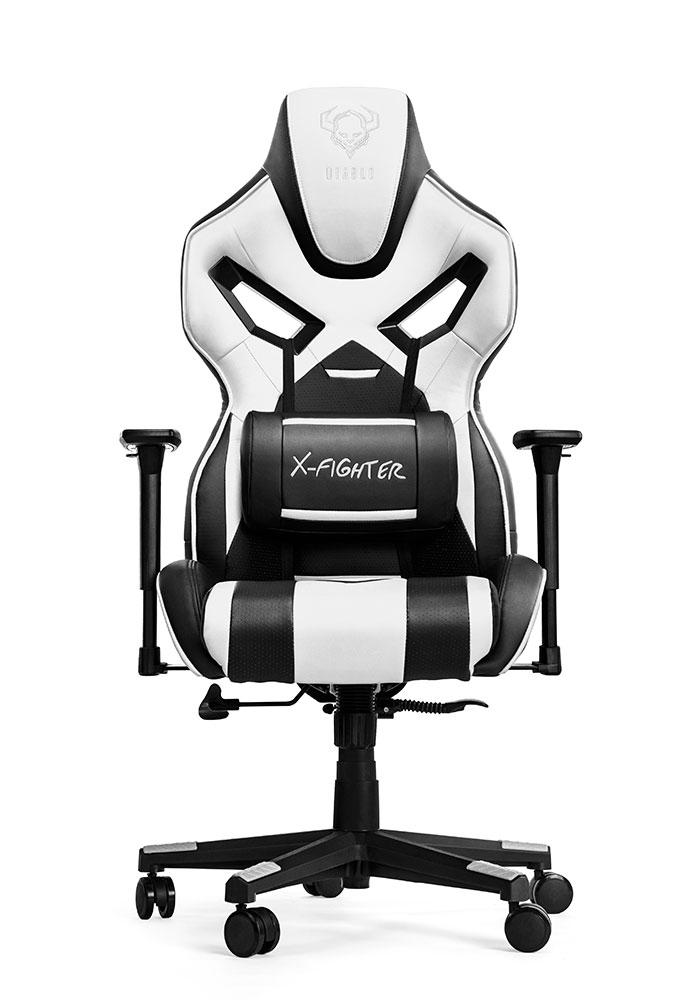Fotel Diablo Chairs X-Fighter Normal Size - gamingowy - czarno-biały - skóra ECO - do 150kg