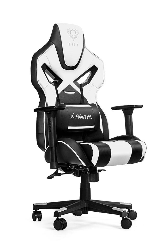 Fotel Diablo Chairs X-Fighter Normal Size - gamingowy - czarno-biały - skóra ECO - do 150kg