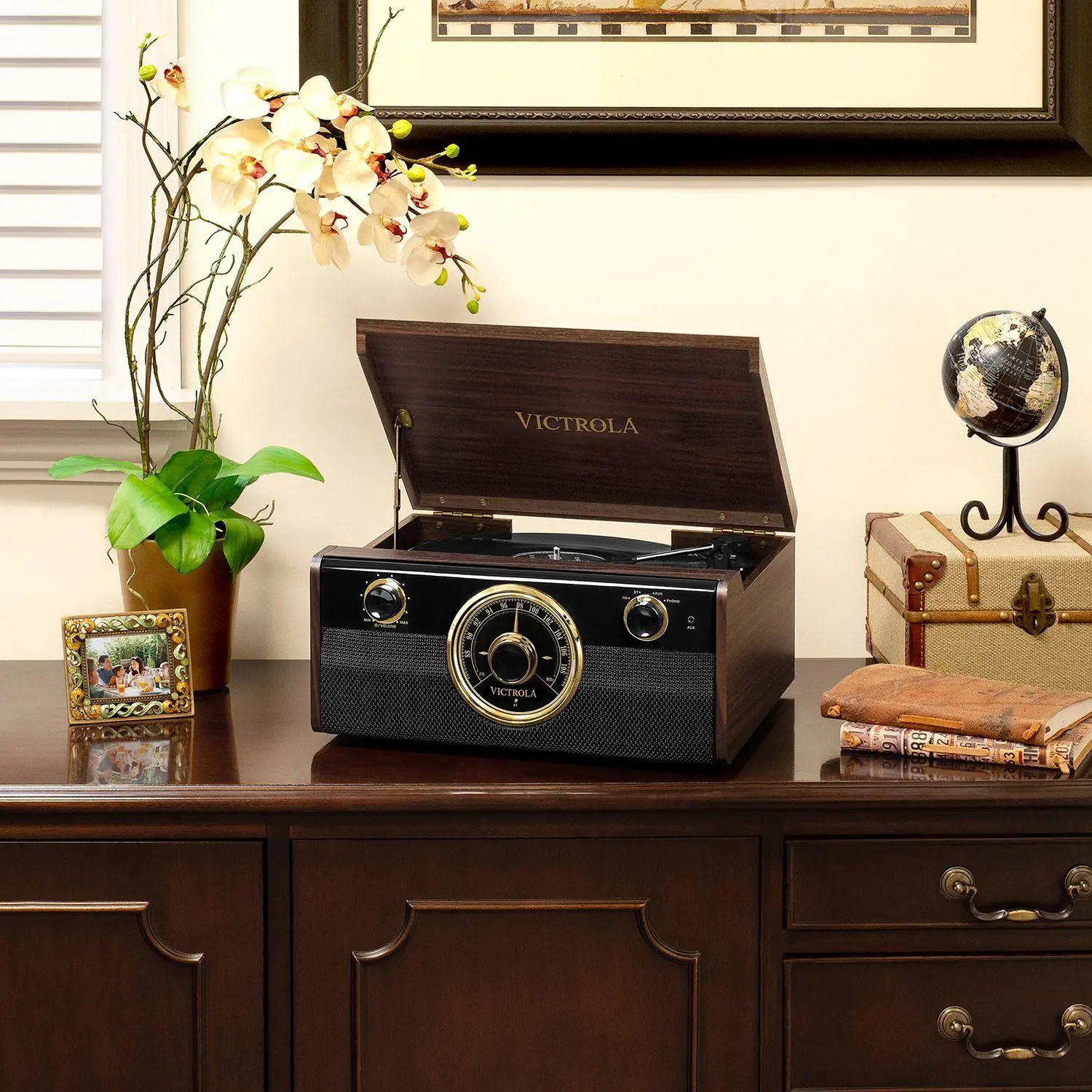 Gramofon Victrola VTA-240-MA Półautomatyczny Napęd paskowy Przedwzmacniacz Bluetooth Brązowy