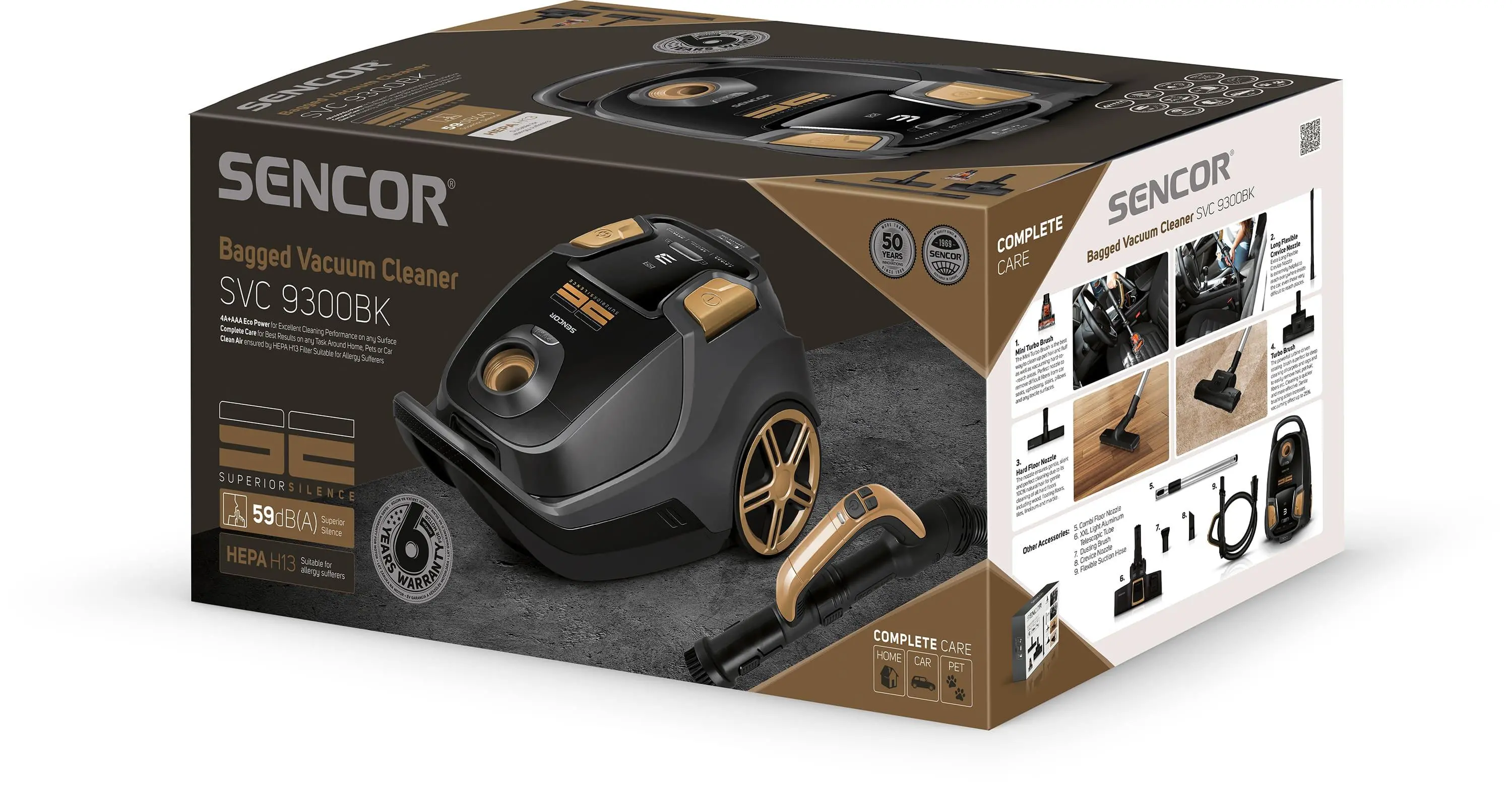 Odkurzacz Sencor SVC 9300BK   600W Turboszczotka Mini turboszczotka Szczotka do twardych powierzchni