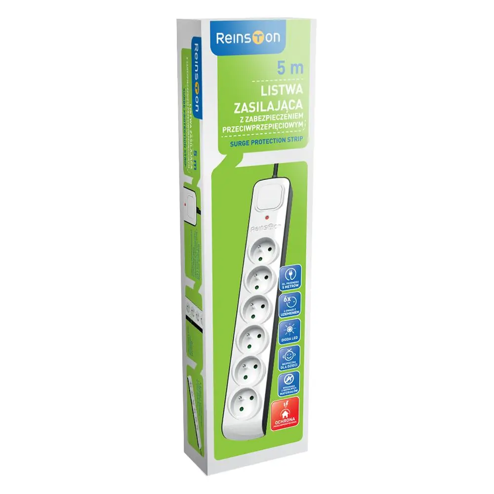 Listwa Reinston ALZ016 6 gniazd 5m Biały