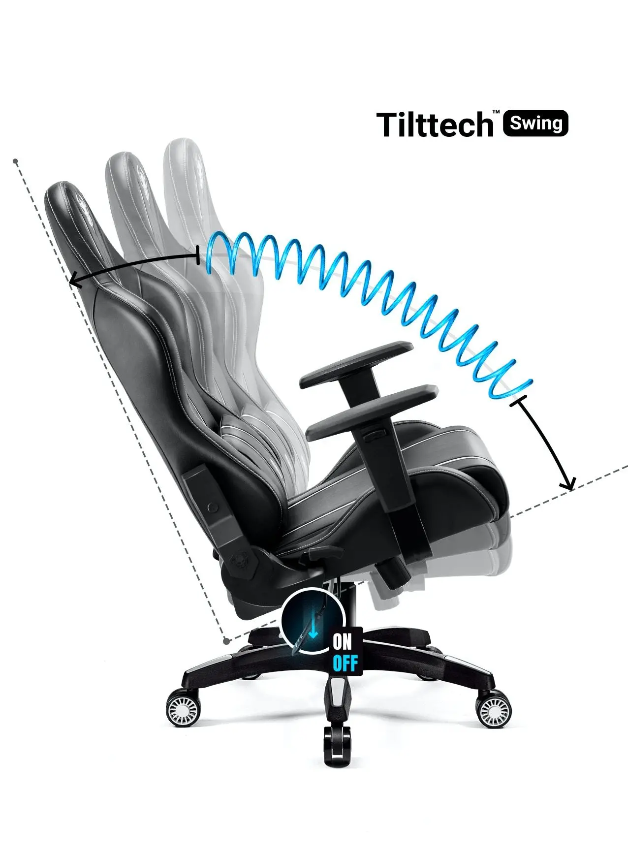 Fotel Diablo Chairs X-One 2.0 King Size Gamingowy do 160kg Skóra ECO Tkanina Czarno-biały