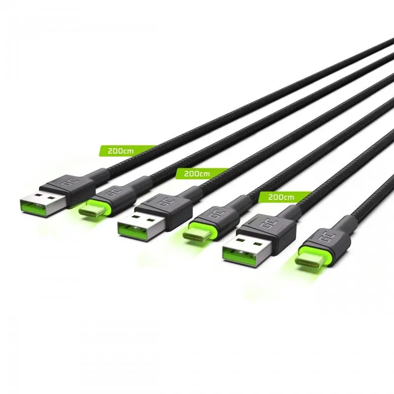 Kabel Green Cell Zestaw 3x GC Ray USB-C 2m Czarny