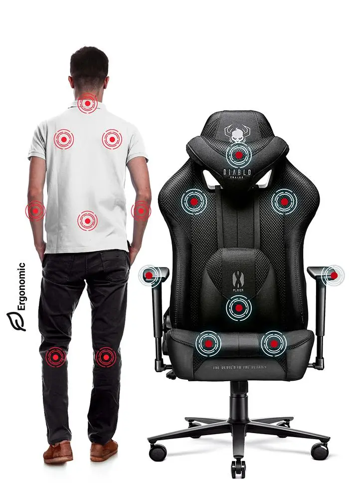 Fotel Diablo Chairs X-Player 2.0 Normal Size Gamingowy do 150kg Skóra ECO Tkanina Czarny