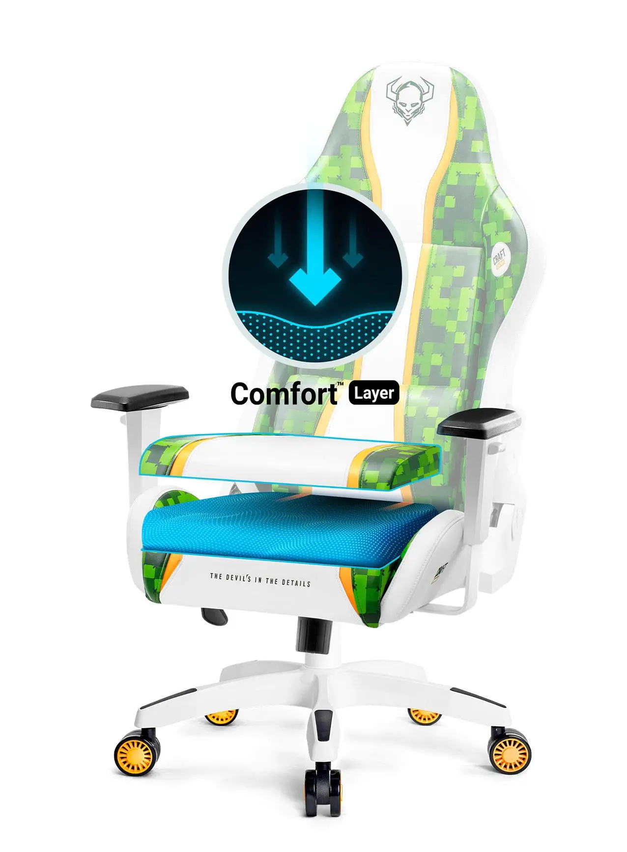 Fotel Diablo Chairs X-One 2.0 Craft Normal Size Gamingowy do 160kg Skóra ECO Tkanina Biało-zielony