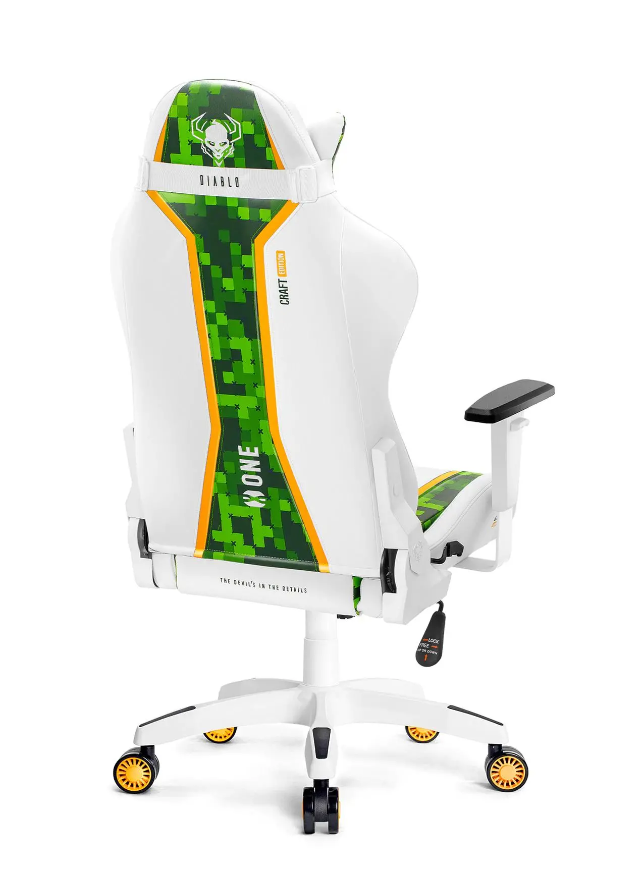 Fotel Diablo Chairs X-One 2.0 Craft Normal Size Gamingowy do 160kg Skóra ECO Tkanina Biało-zielony
