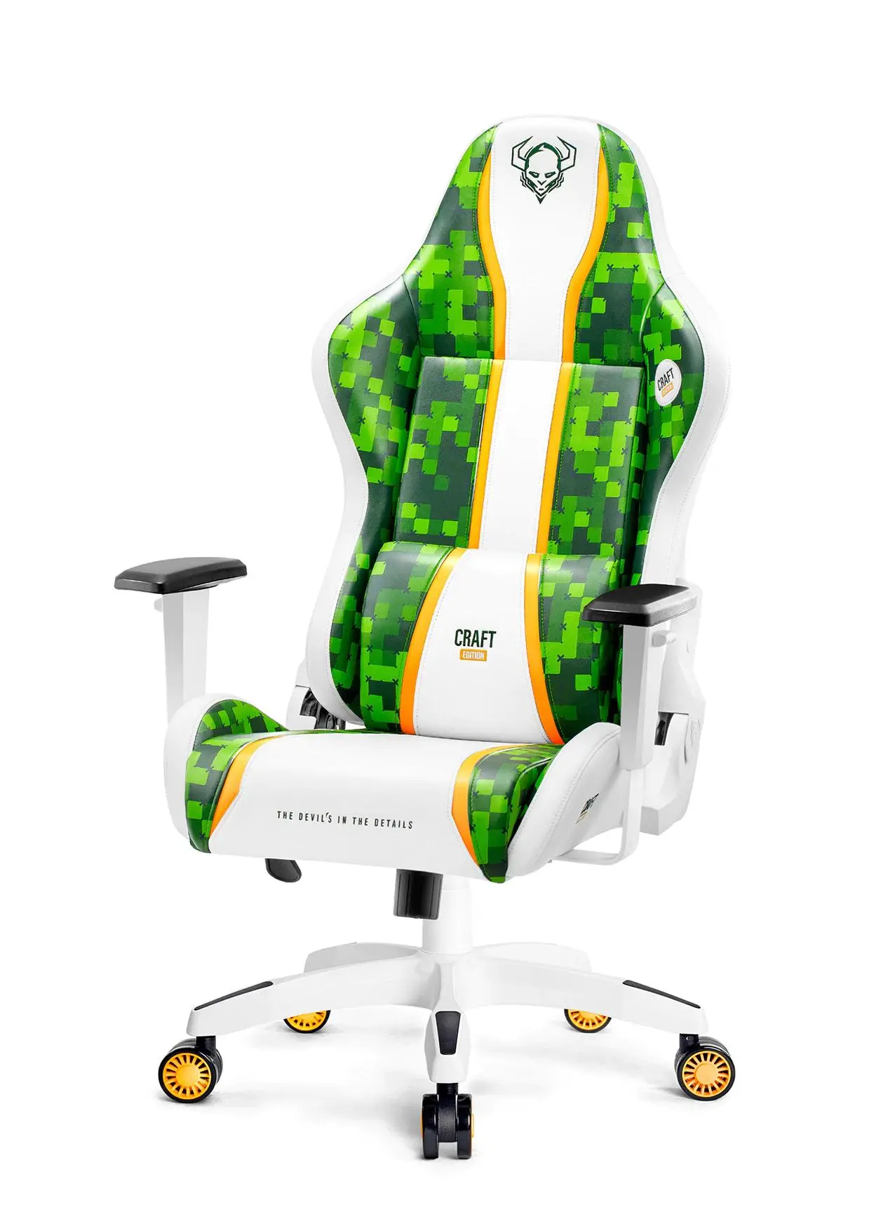 Fotel Diablo Chairs X-One 2.0 Craft Normal Size Gamingowy do 160kg Skóra ECO Tkanina Biało-zielony