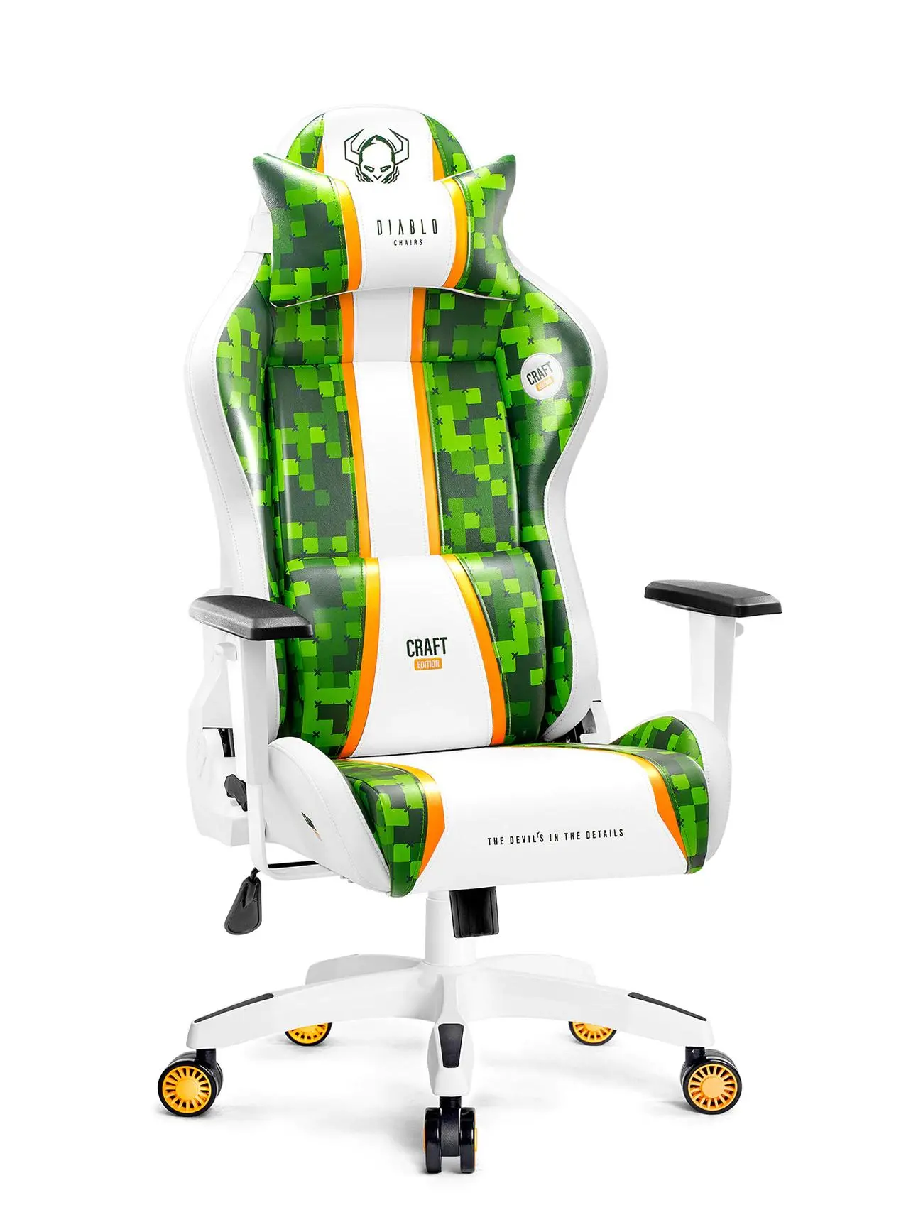 Fotel Diablo Chairs X-One 2.0 Craft Normal Size Gamingowy do 160kg Skóra ECO Tkanina Biało-zielony