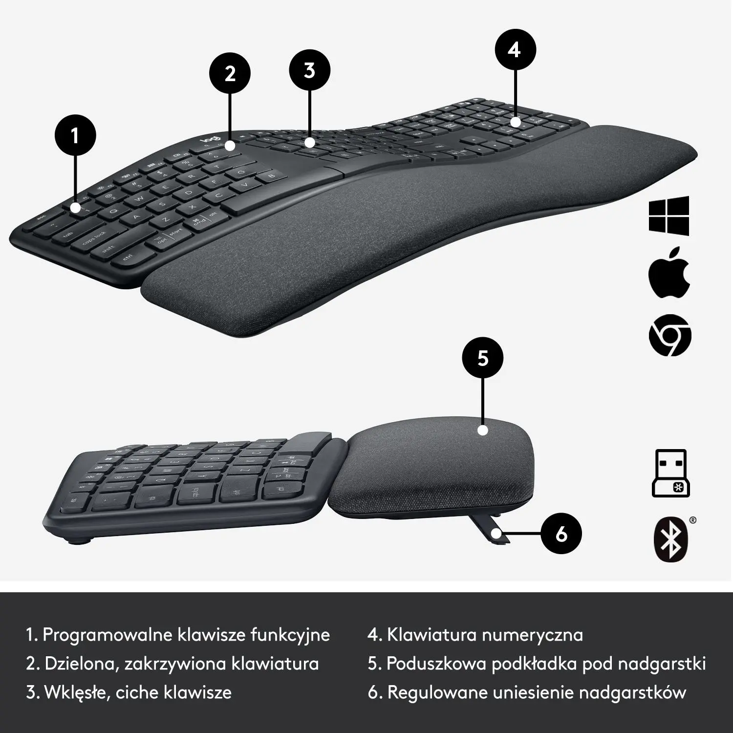 Klawiatura membranowa Logitech Ergo K860 Grafitowy