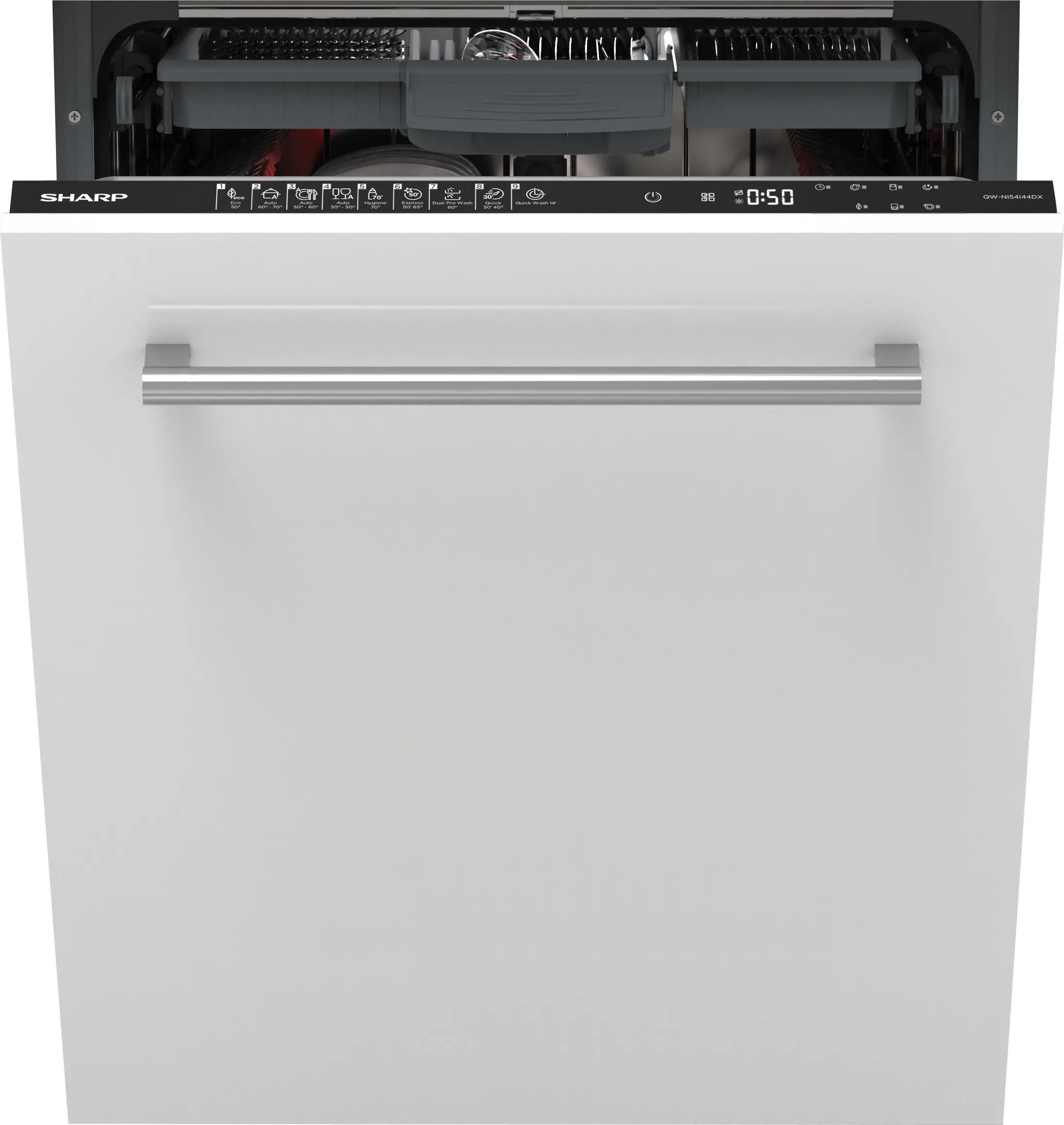 Zmywarka Sharp QW-NI54I44DX-DE 60cm Automatyczne otwieranie drzwi Szuflada na sztućce