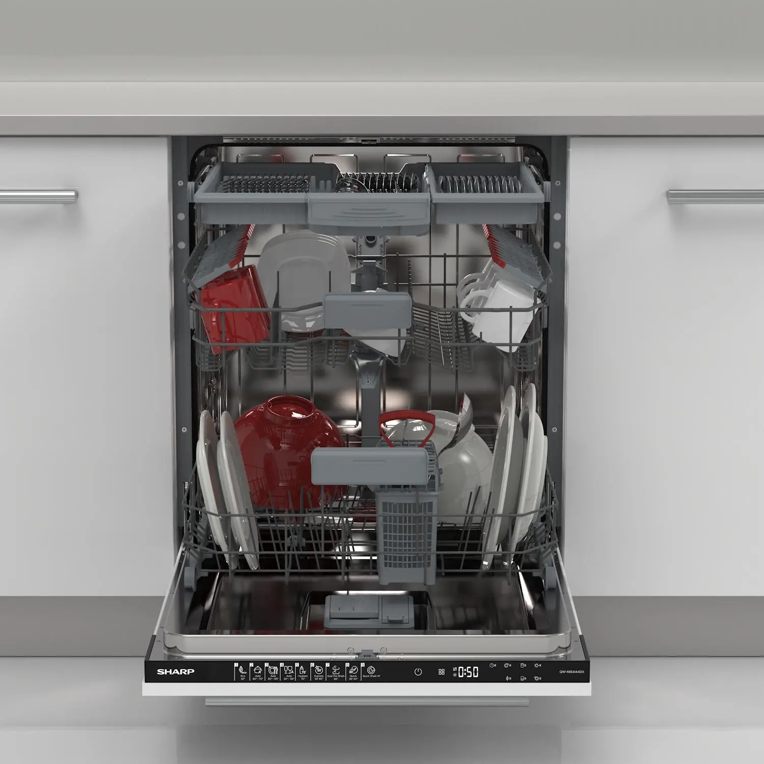 Zmywarka Sharp QW-NI54I44DX-DE 60cm Automatyczne otwieranie drzwi Szuflada na sztućce