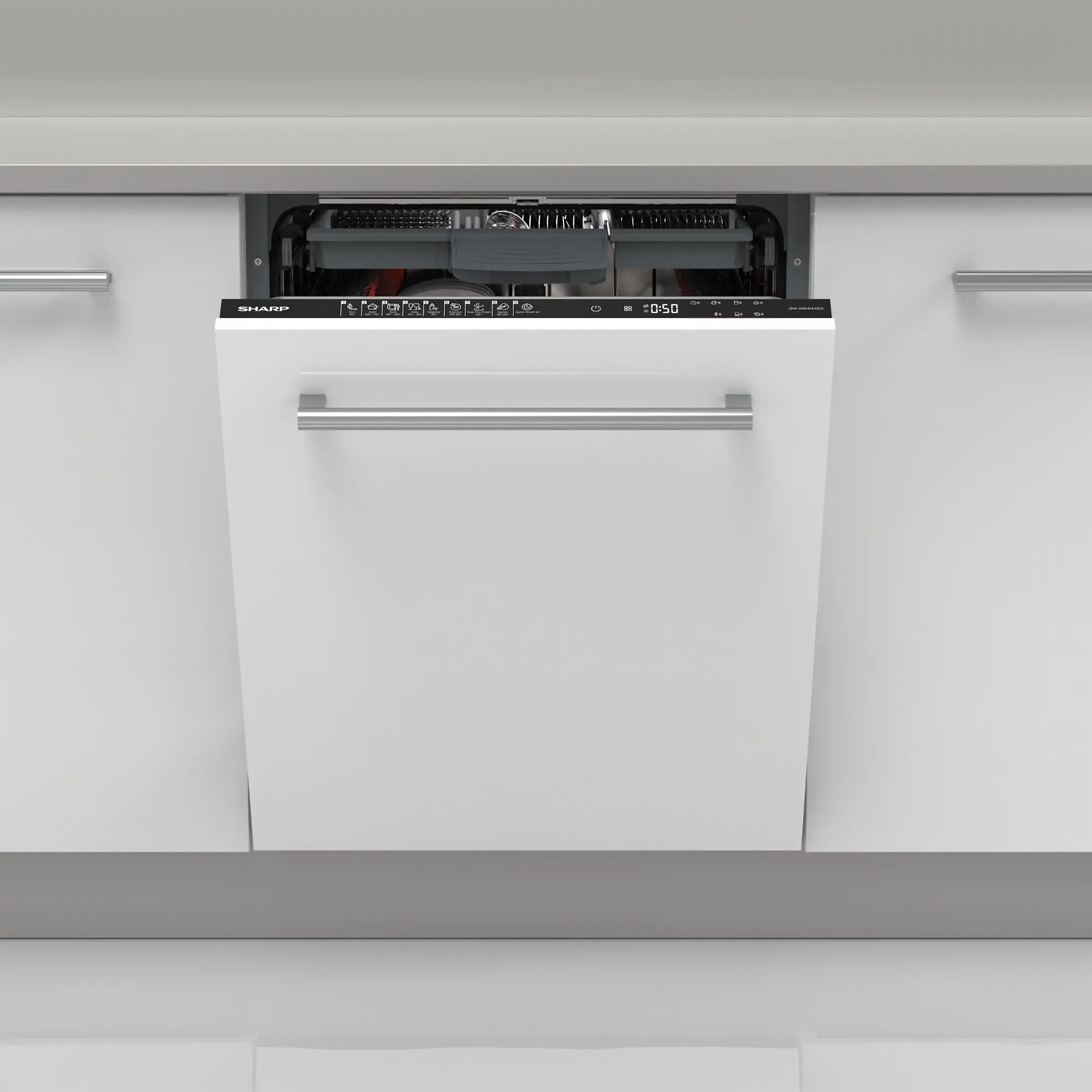 Zmywarka Sharp QW-NI54I44DX-DE 60cm Automatyczne otwieranie drzwi Szuflada na sztućce
