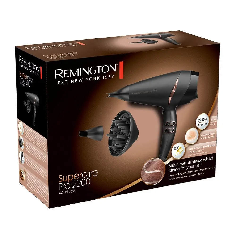 Suszarka do włosów Remington Supercare Pro AC7200 Jonizacja Dyfuzor Zimny nawiew 2200W 2 prędkości 3 temperatury