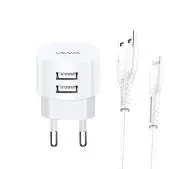 USAMS T20 2x USB + kabel lightning Biały