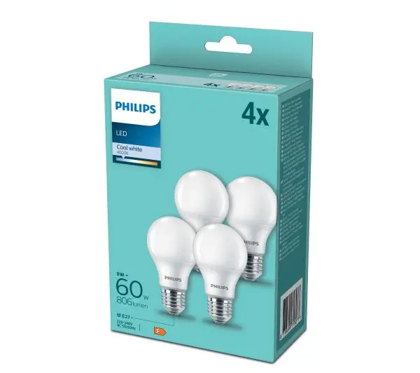 Philips 8W (60W) E27 4szt.