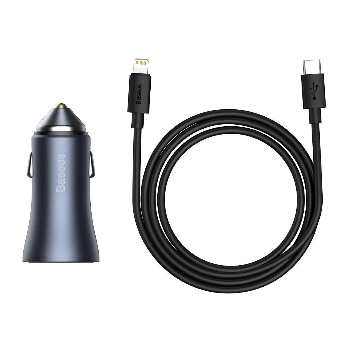 Ładowarka samochodowa Baseus TZCCJD-B0G Golden Contactor Pro USB USB-C QC4,0 PD SCP 40W Szary kabel USB-C do iP 1m Czarny