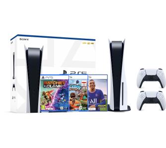 Konsola Sony PlayStation 5 (PS5) z napędem + FIFA 22 + Sackboy + Ratchet & Clank: Rift Apart + dodatkowy pad (biały)