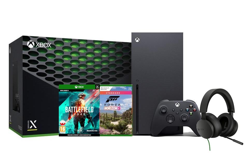 Konsola Xbox Series X z napędem 1TB + Forza Horizon 5 + Battlefield 2042 + słuchawki Stereo Headset Przewodowy