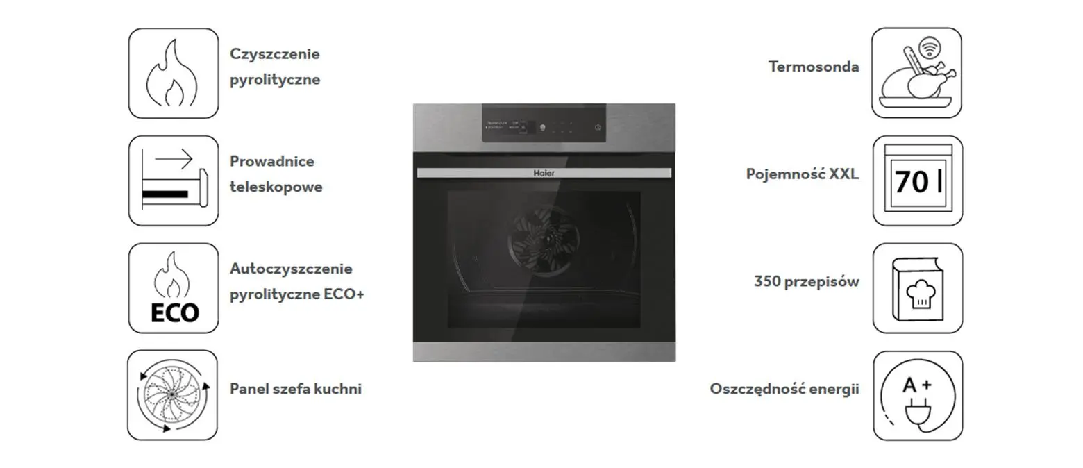 Piekarnik elektryczny Haier I-Message 2 HWO60SM2B9XH Termoobieg Termosonda Zdalne sterowanie Srebrno-czarny